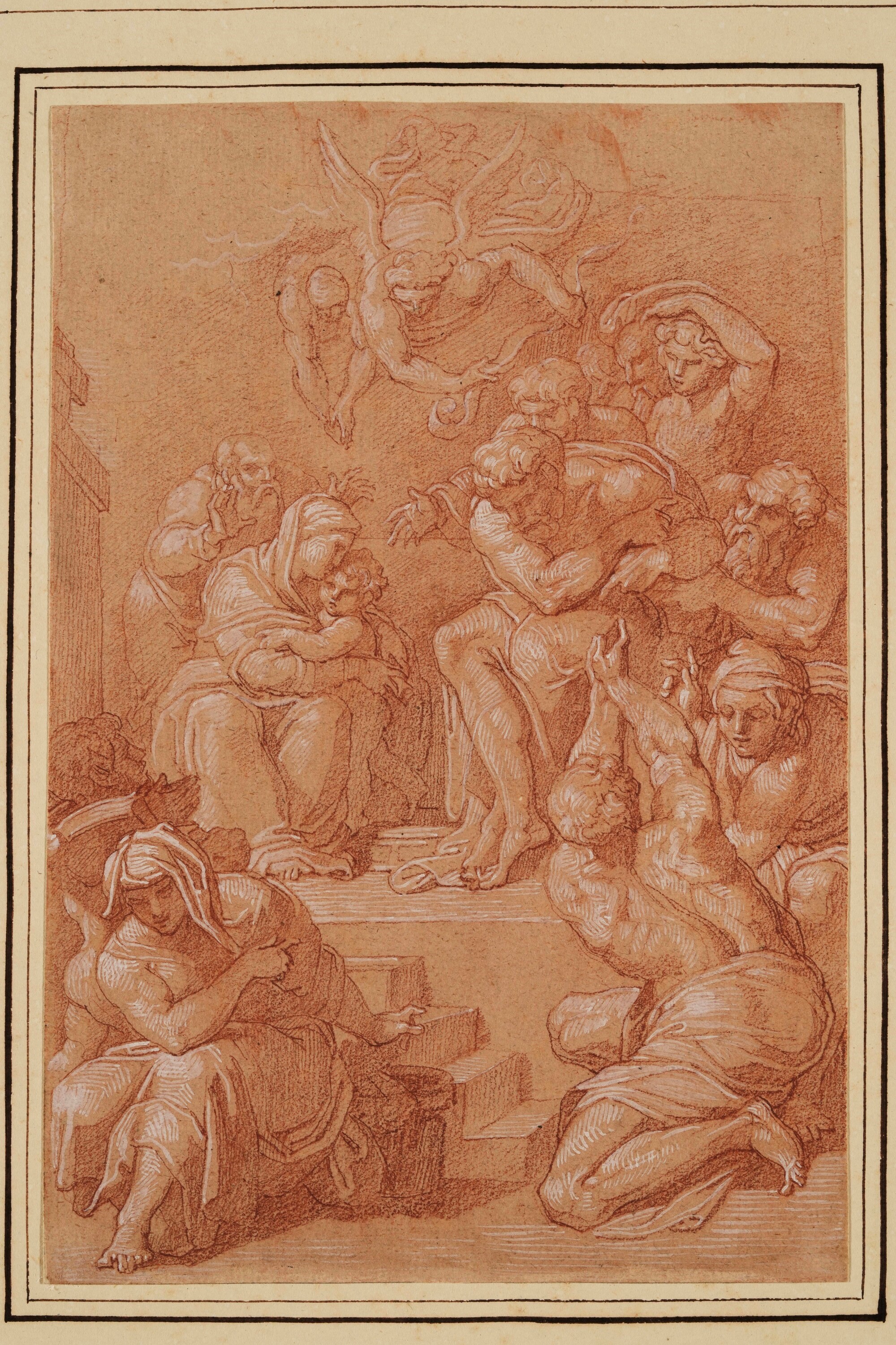 Vincenzo Camuccini - Studio dell'Adorazione del Bambino, matita rossa e bianca su carta preparata
