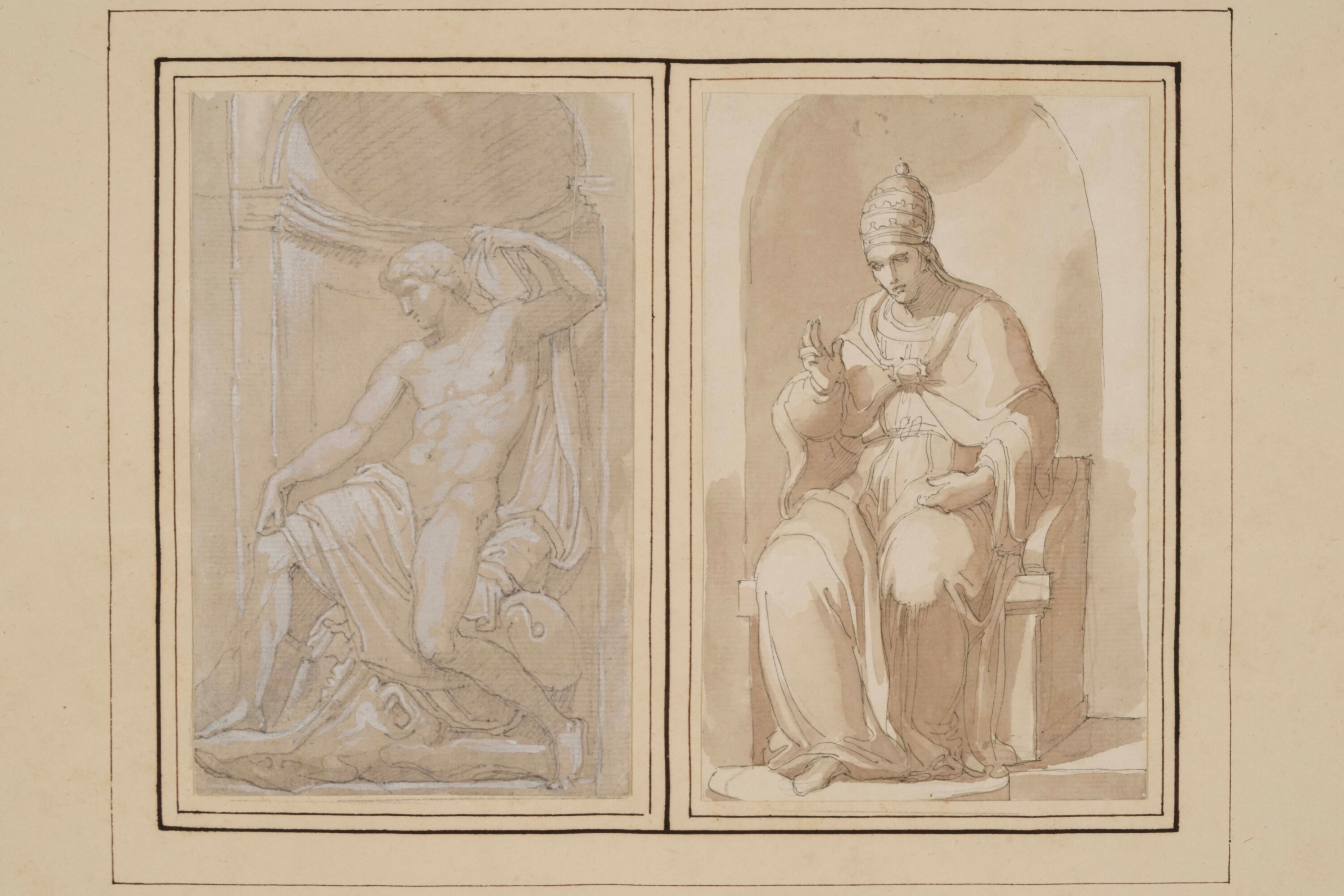 Vincenzo Camuccini - Studi di sculture (Santa Maria del Popolo e San Gregorio), matita nera, penn...