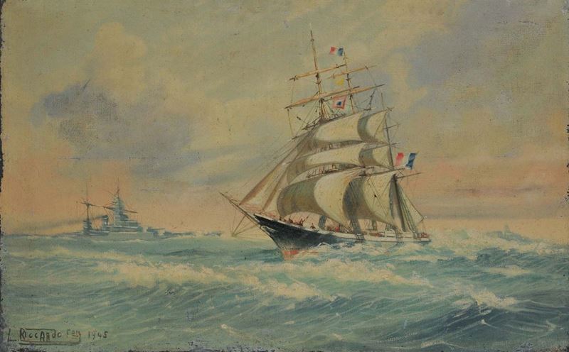L. Riccardo Veliero in navigazione, 1945  - Asta Asta OnLine 04-2012 - Cambi Casa d'Aste