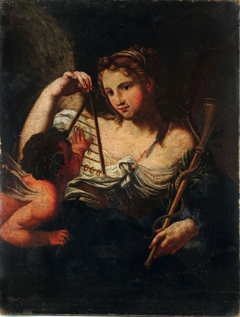 Scuola veneta dell'inizio del XVIII secolo Allegorie delle Scienze  - olio su tela - Asta Disegni e Dipinti Antichi - I - Cambi Casa d'Aste