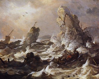 Mare in burrasca, olio su tavola