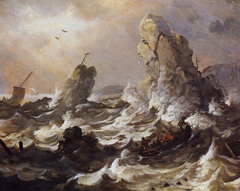 Adriaen Van der Cabel : Mare in burrasca  - olio su tavola - Auction Old Paintings - Cambi Casa d'Aste