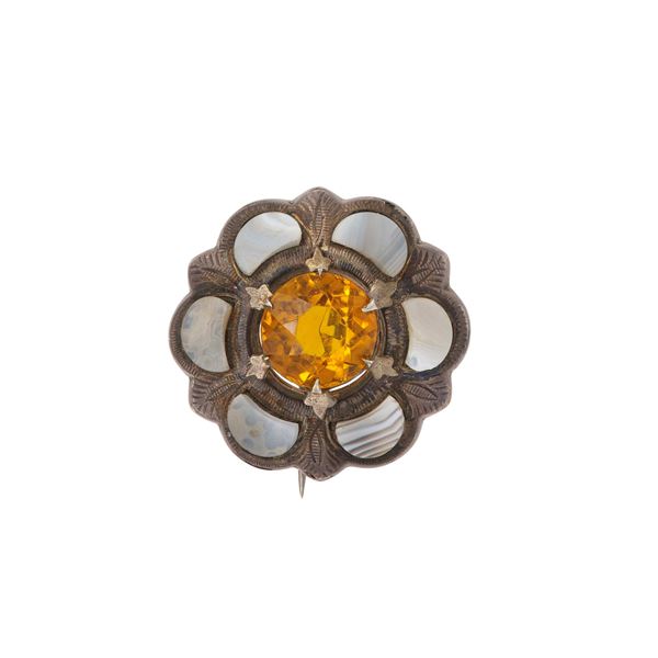 Scottish hardstone, citrine and silver brooch