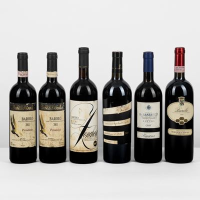Selezione di Barolo e Barbaresco, incluse bottiglie del 1996 al 2001