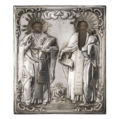 Riza in argento est europeo (Polonia?), XIX secolo, Icona su tavola
