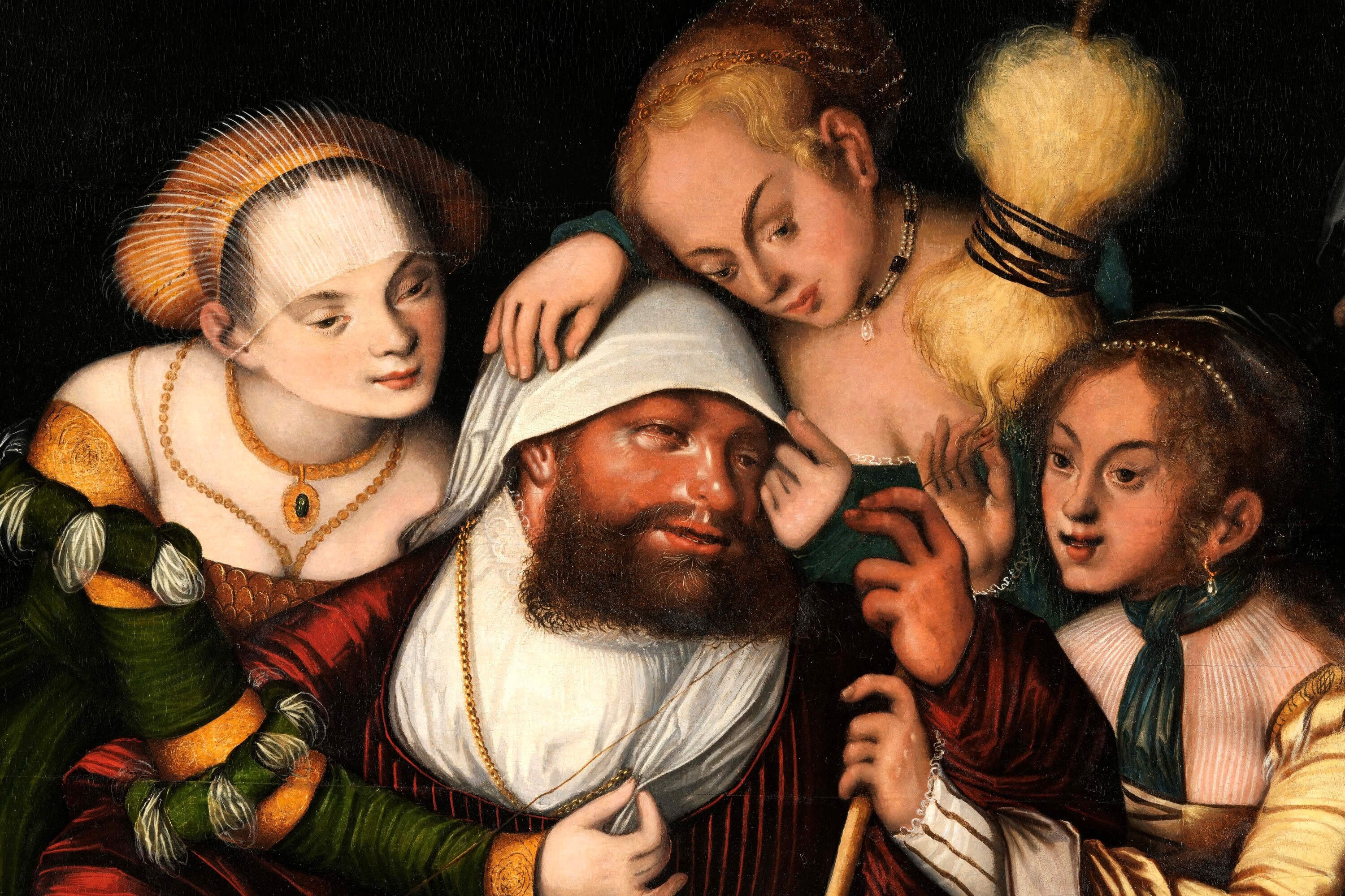 Lucas Cranach il Giovane - Ercole alla corte di Onfale, olio su tavola