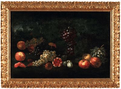 Scuola romana del XVII secolo, Natura morta con frutta, olio su tela
