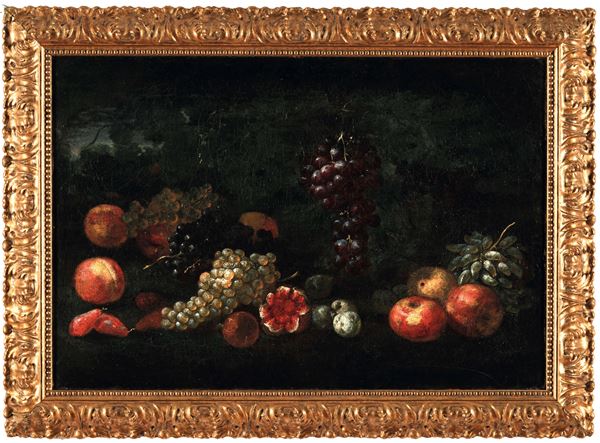 Scuola romana del XVII secolo Natura morta con frutta