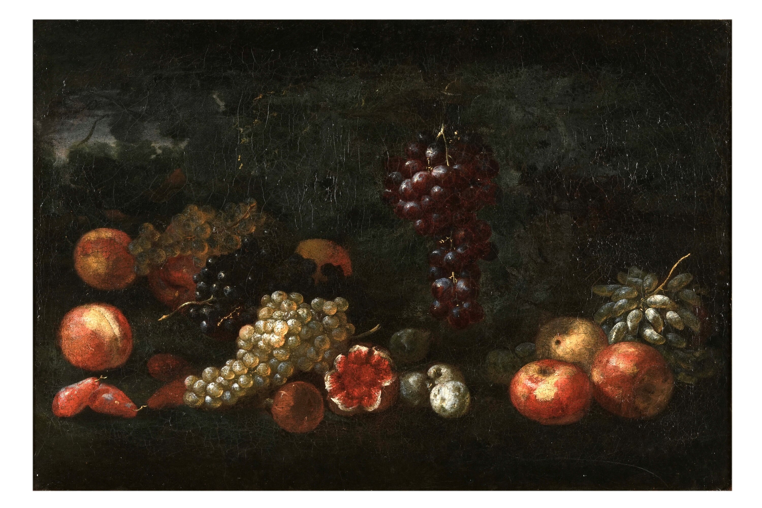 Scuola romana del XVII secolo, Natura morta con frutta, olio su tela