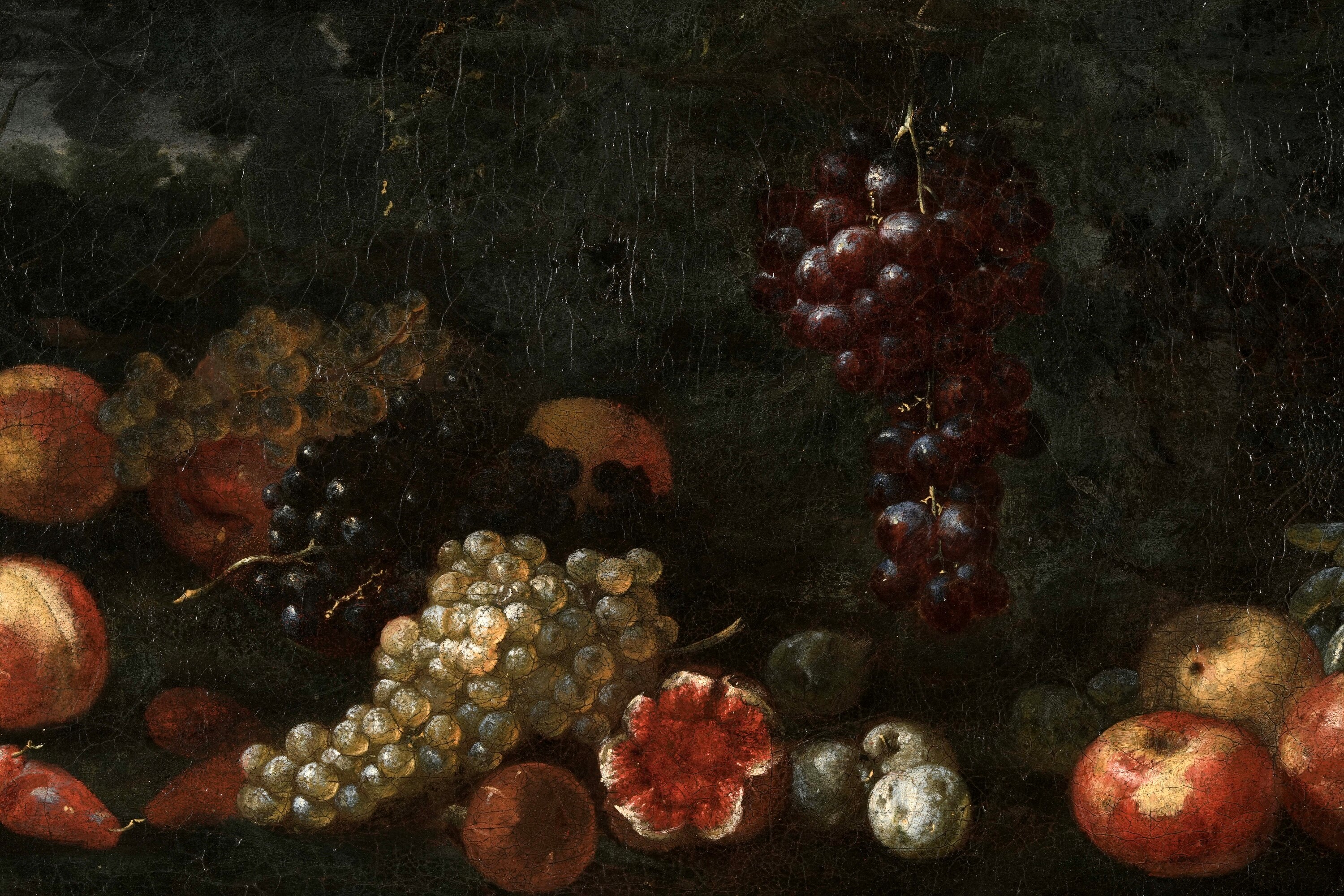 Scuola romana del XVII secolo, Natura morta con frutta, olio su tela