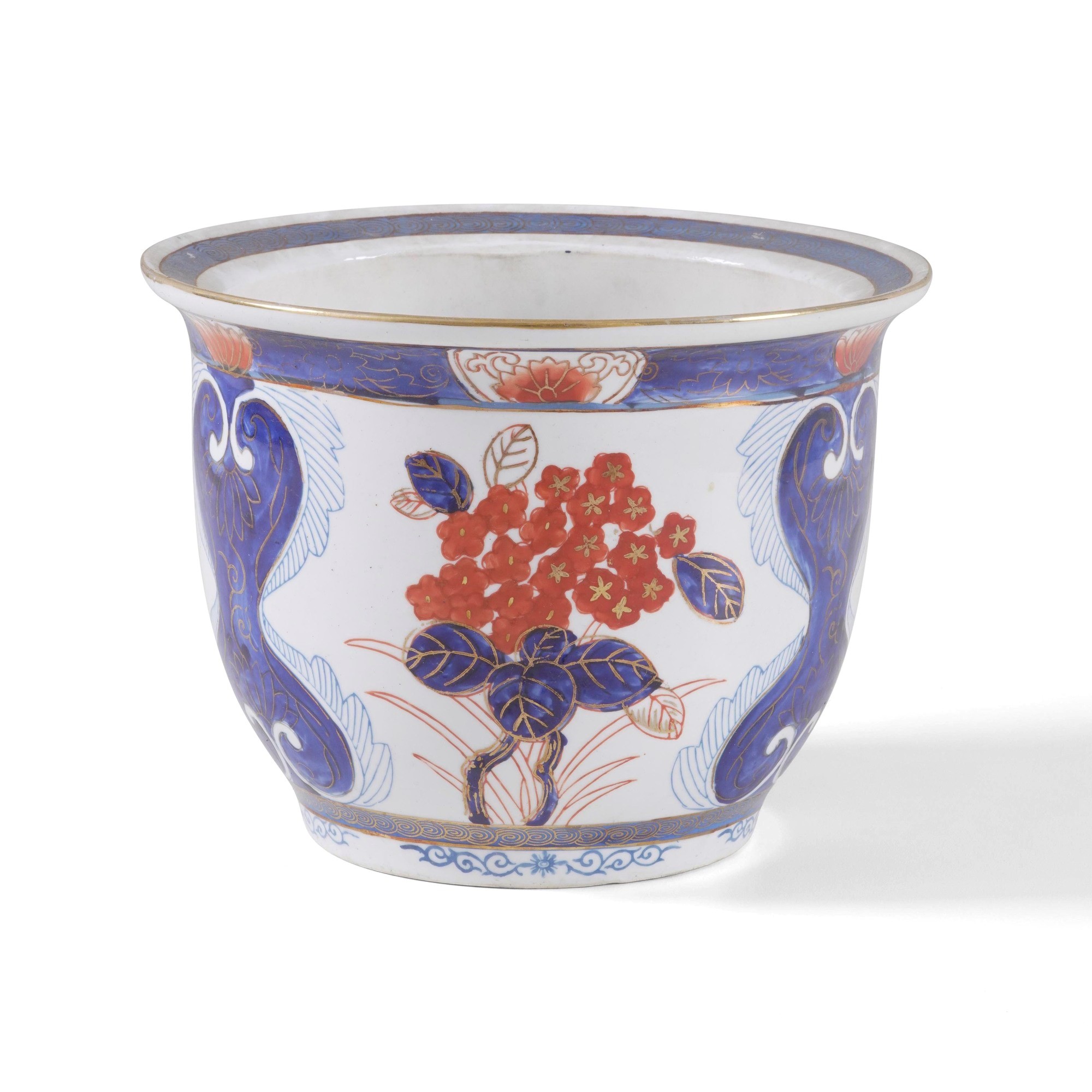 Giappone, Fioriera in porcellana Imari con decoro a crisantemi