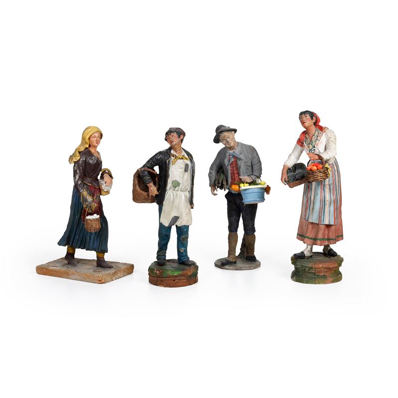 Quattro popolani da presepe. XX secolo  - Asta Antiquariato e Cornici - Cambi Casa d'Aste