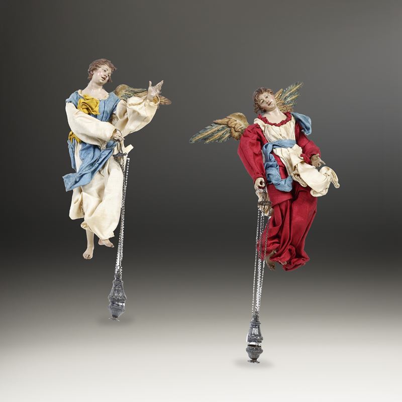Due angeli in gloria. Arte presepiale napoletana del XVIII-XIX secolo  - Auction Sculpture and Works of Art - Cambi Casa d'Aste