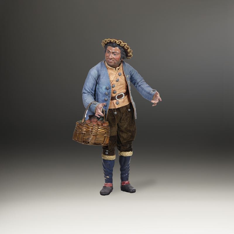 Contadino con cesto. Arte presepiale napoletana del XIX secolo  - Asta Scultura e Oggetti d'Arte - Cambi Casa d'Aste