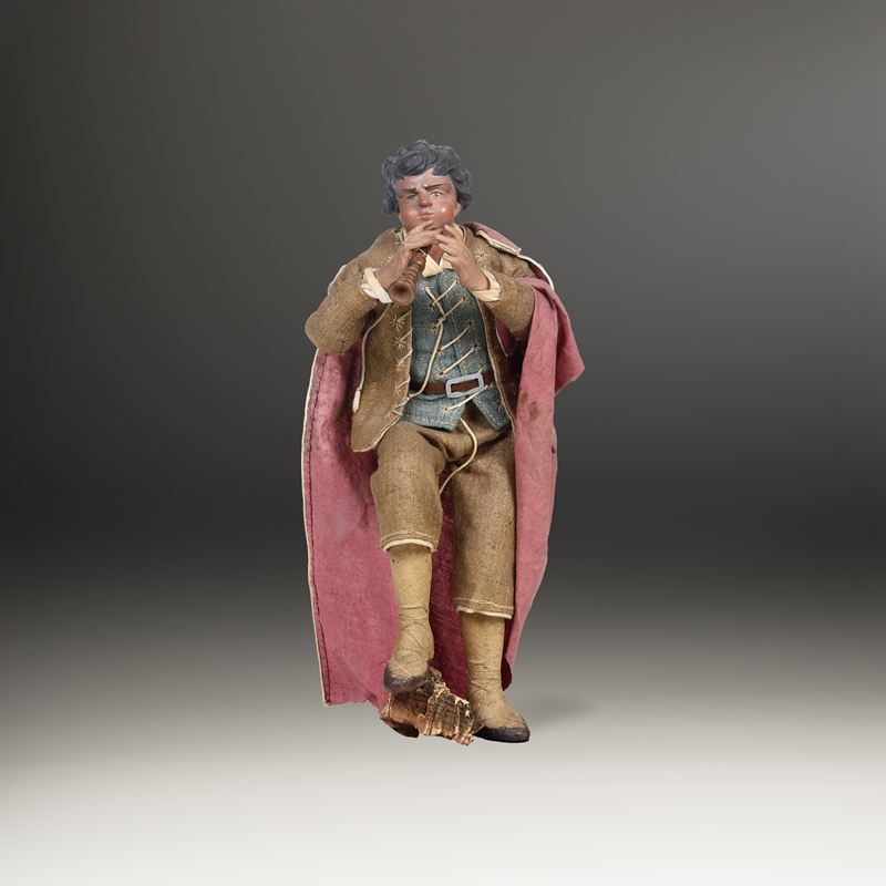 Giovane pastore con piffero. Arte presepiale napoletana del XIX secolo  - Asta Scultura e Oggetti d'Arte - Cambi Casa d'Aste