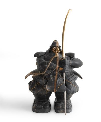 Custode Samurai VIII, scultura in marmo Port Laurent e bronzo