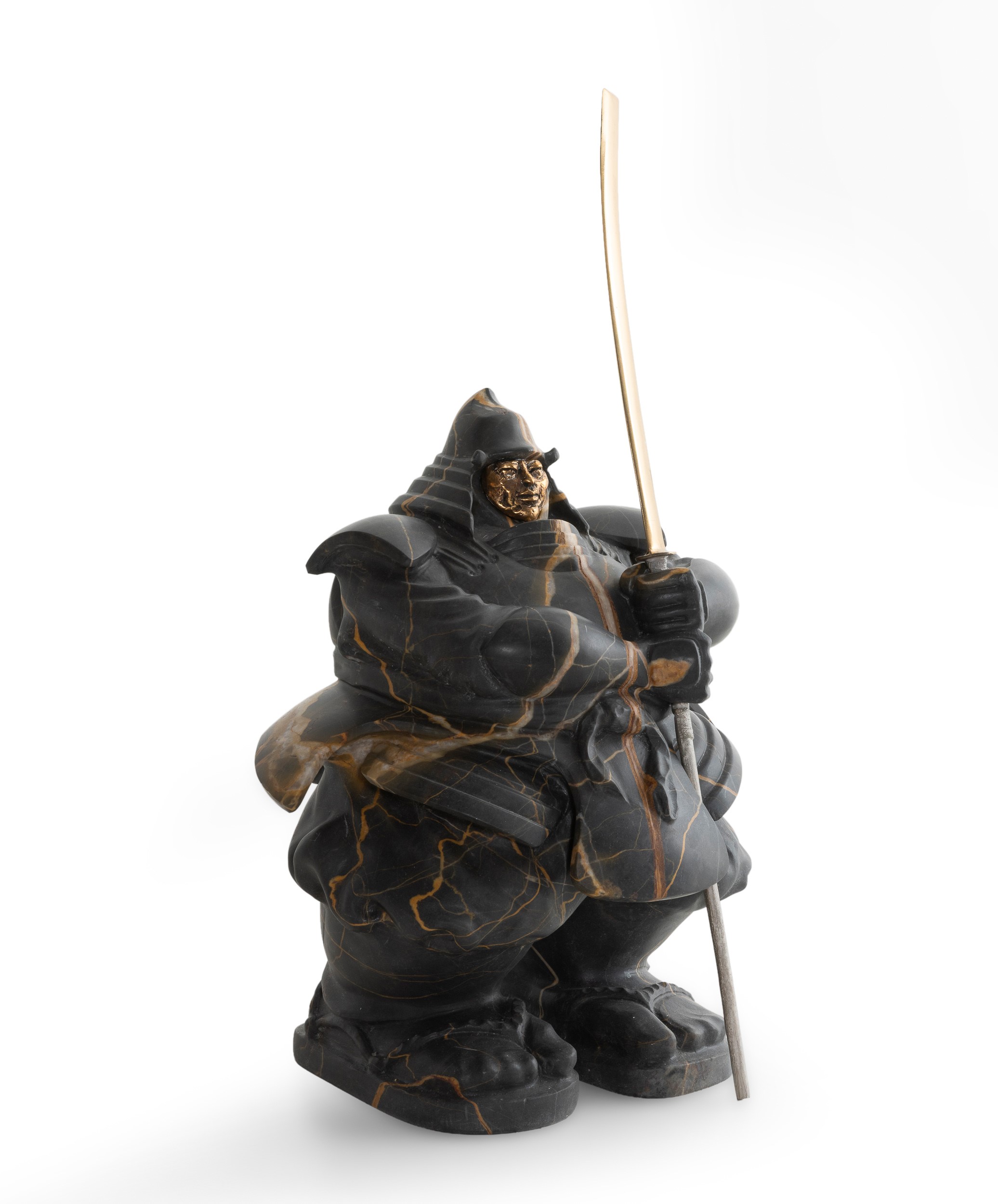 Matteo Pugliese - Custode Samurai VIII, scultura in marmo Port Laurent e bronzo