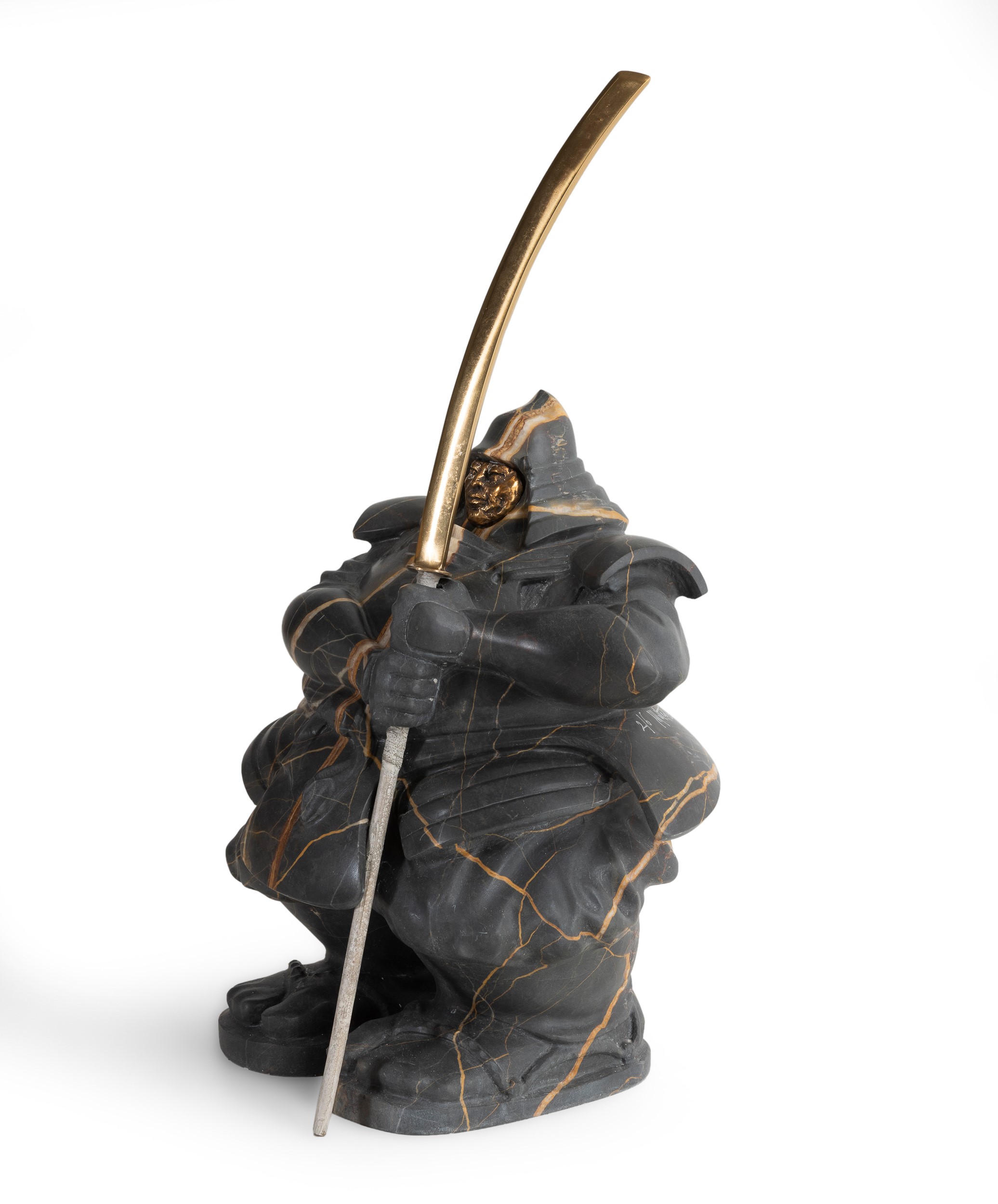 Matteo Pugliese - Custode Samurai VIII, scultura in marmo Port Laurent e bronzo