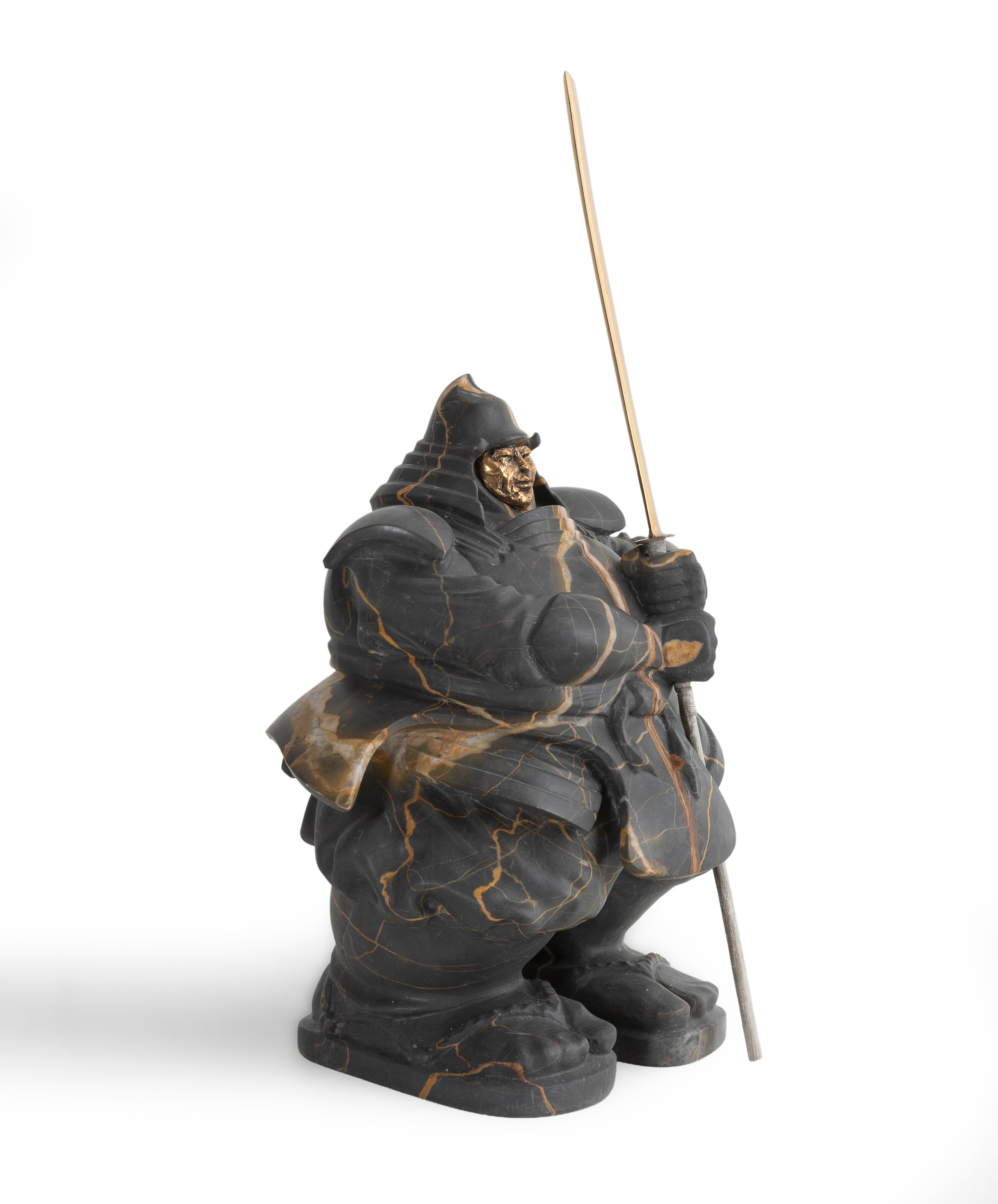 Matteo Pugliese - Custode Samurai VIII, scultura in marmo Port Laurent e bronzo