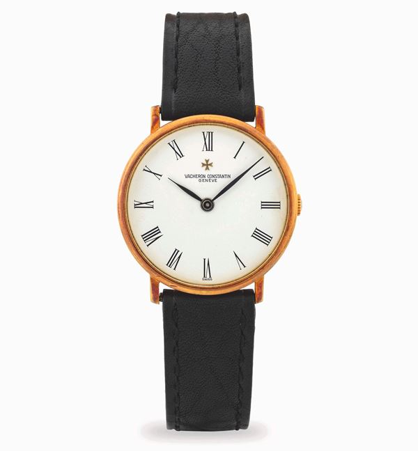 Solo tempo in oro giallo 18k, con quadrante bianco e indici romani stampati, circa 1990