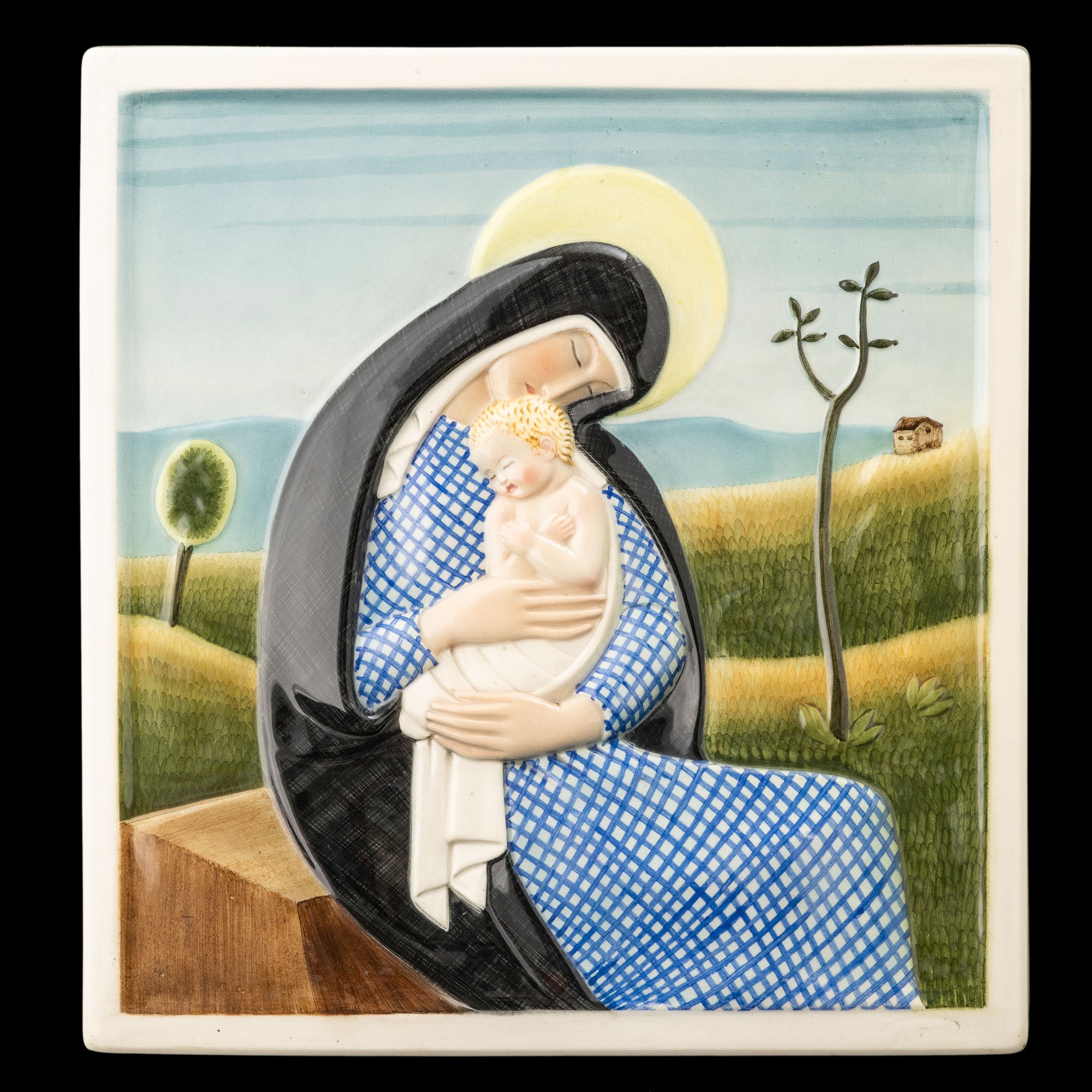 Giovanni Grande - Madonna della quiete, formella in terraglia policroma