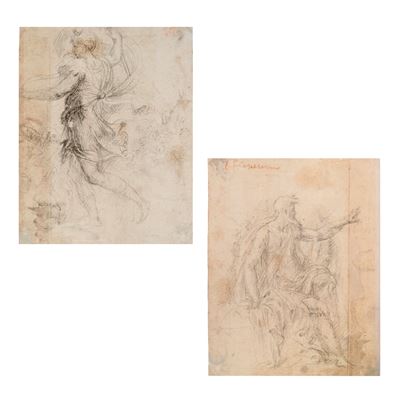 Diana cacciatrice e Filosofo (Euclide?), matita nera su carta