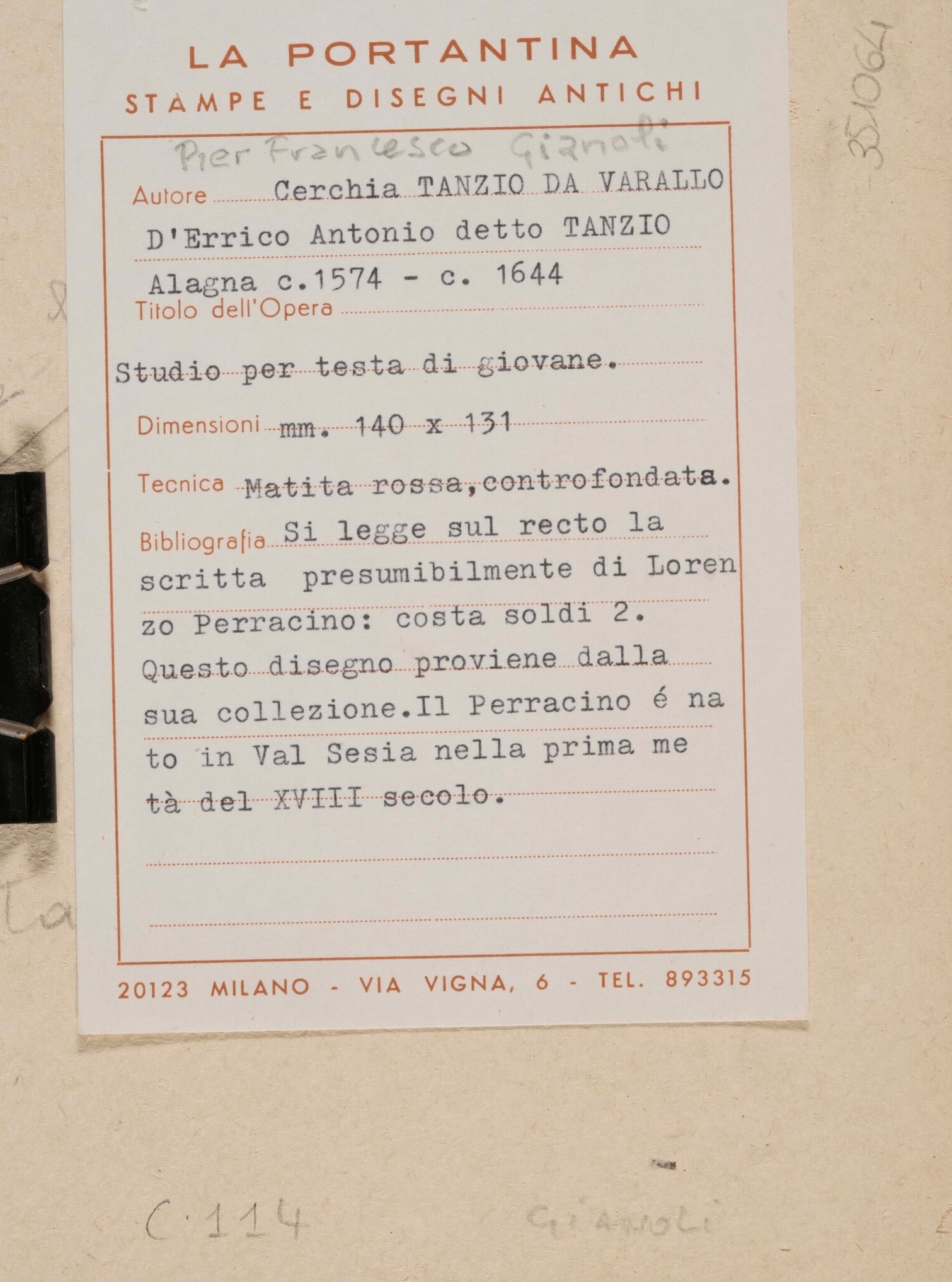 Pier Francesco Gianoli - Testa di giovane uomo con turbante, matita rossa su carta
