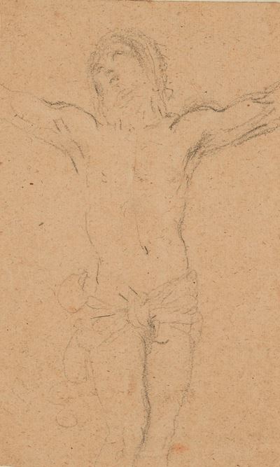 Scuola bolognese del XVII secolo, Cristo crocifisso, matita nera su carta