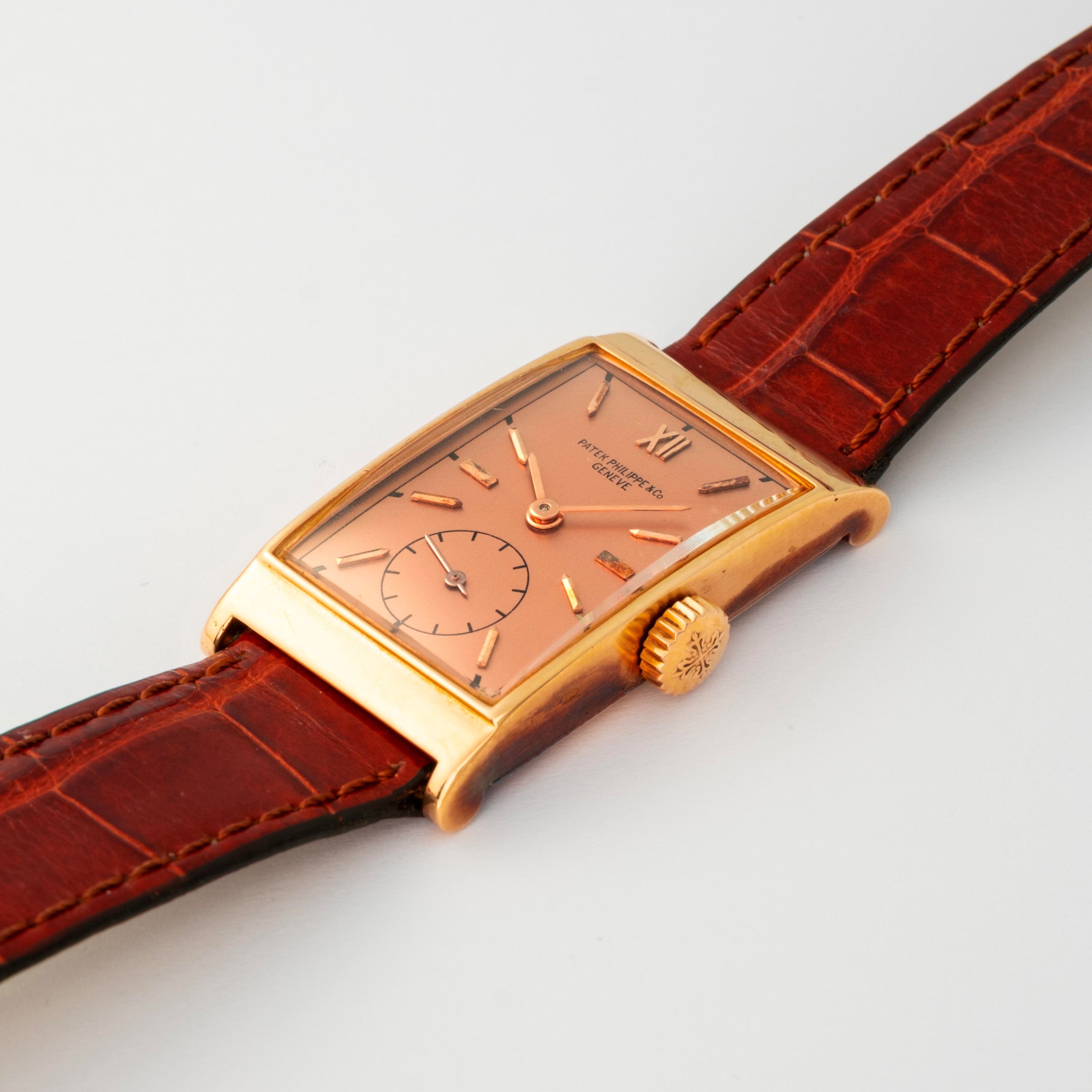 Patek Philippe - Orologio rettangolare in oro rosa con quadrante rosa 18k, circa 1940