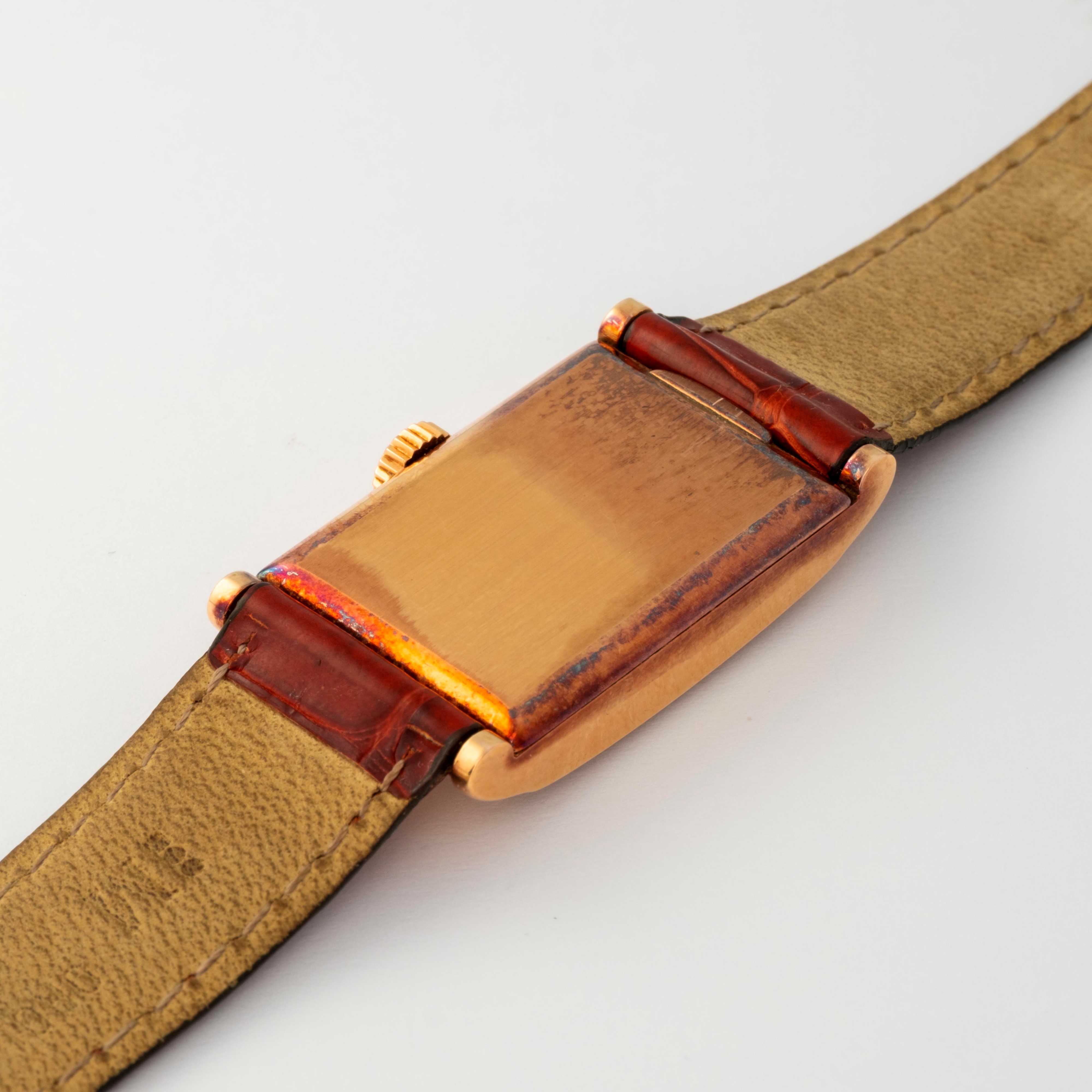 Patek Philippe - Orologio rettangolare in oro rosa con quadrante rosa 18k, circa 1940
