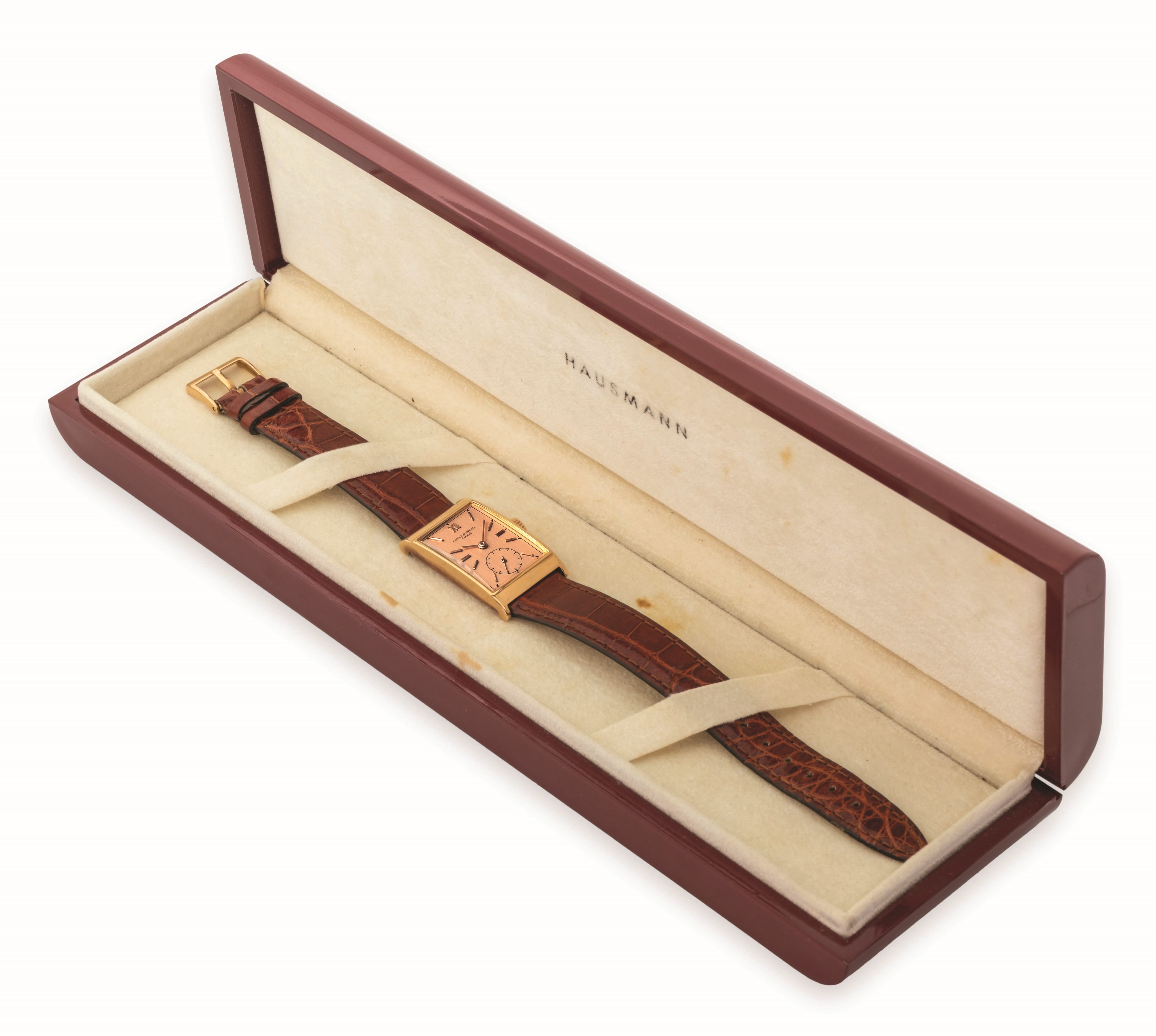 Patek Philippe - Orologio rettangolare in oro rosa con quadrante rosa 18k, circa 1940