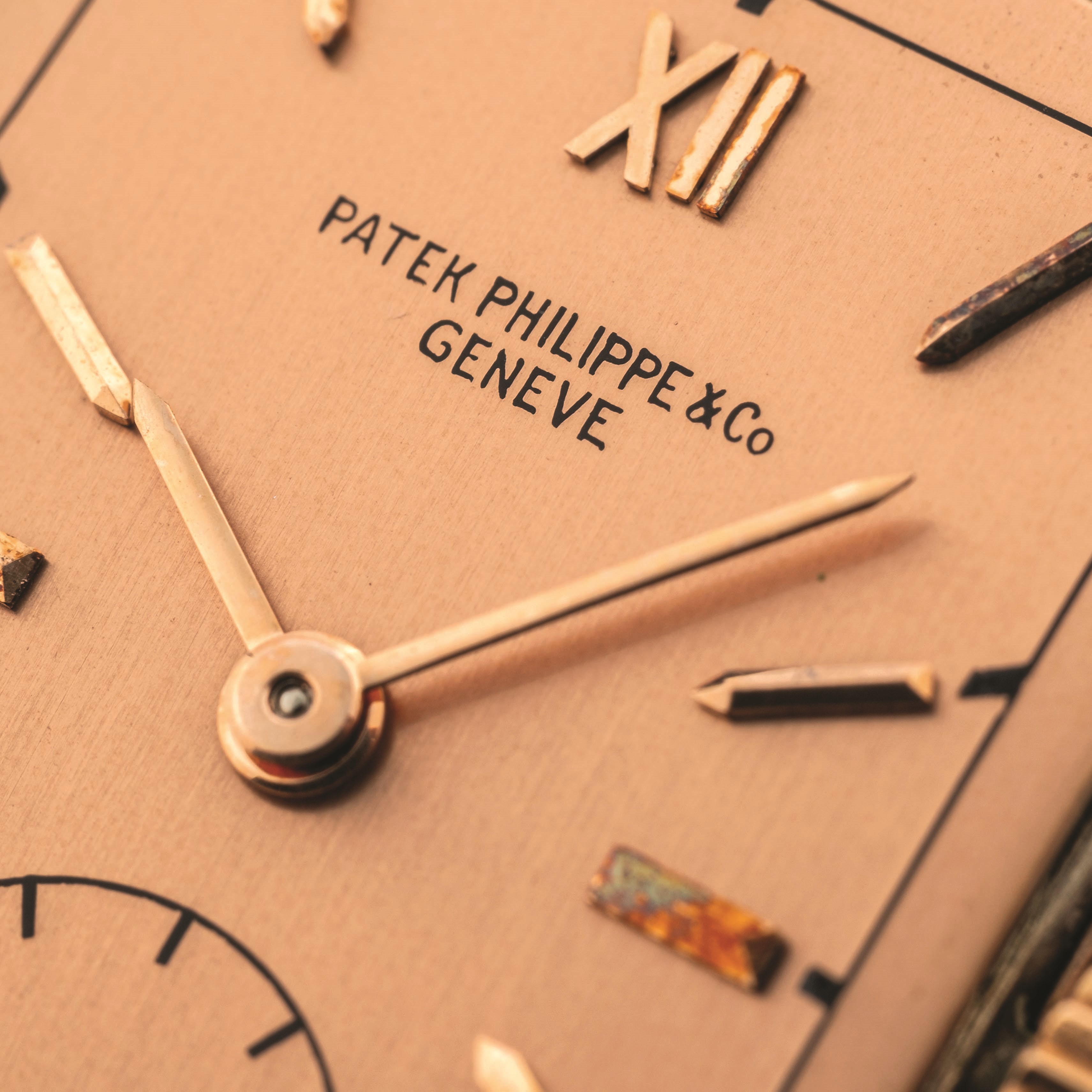 Patek Philippe - Orologio rettangolare in oro rosa con quadrante rosa 18k, circa 1940