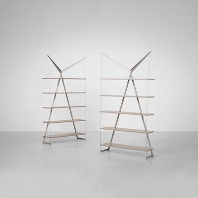Due librerie mod. Angelo Necessario, metallo e legno laccato, Italia, 1989