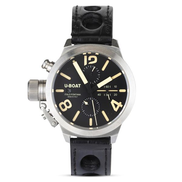 U-Boat - Cronografo ref. 2269 in acciaio con fondello a vista, quadrante nero, carica automatica, 45 mm, con scatola originale e cinturino aggiuntivo