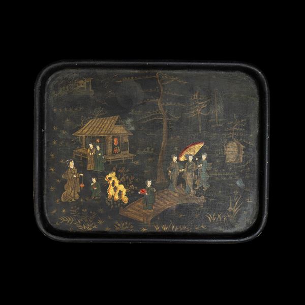 Vassoio raffigurante scena di corte, Cina, Dinastia Qing, XIX secolo