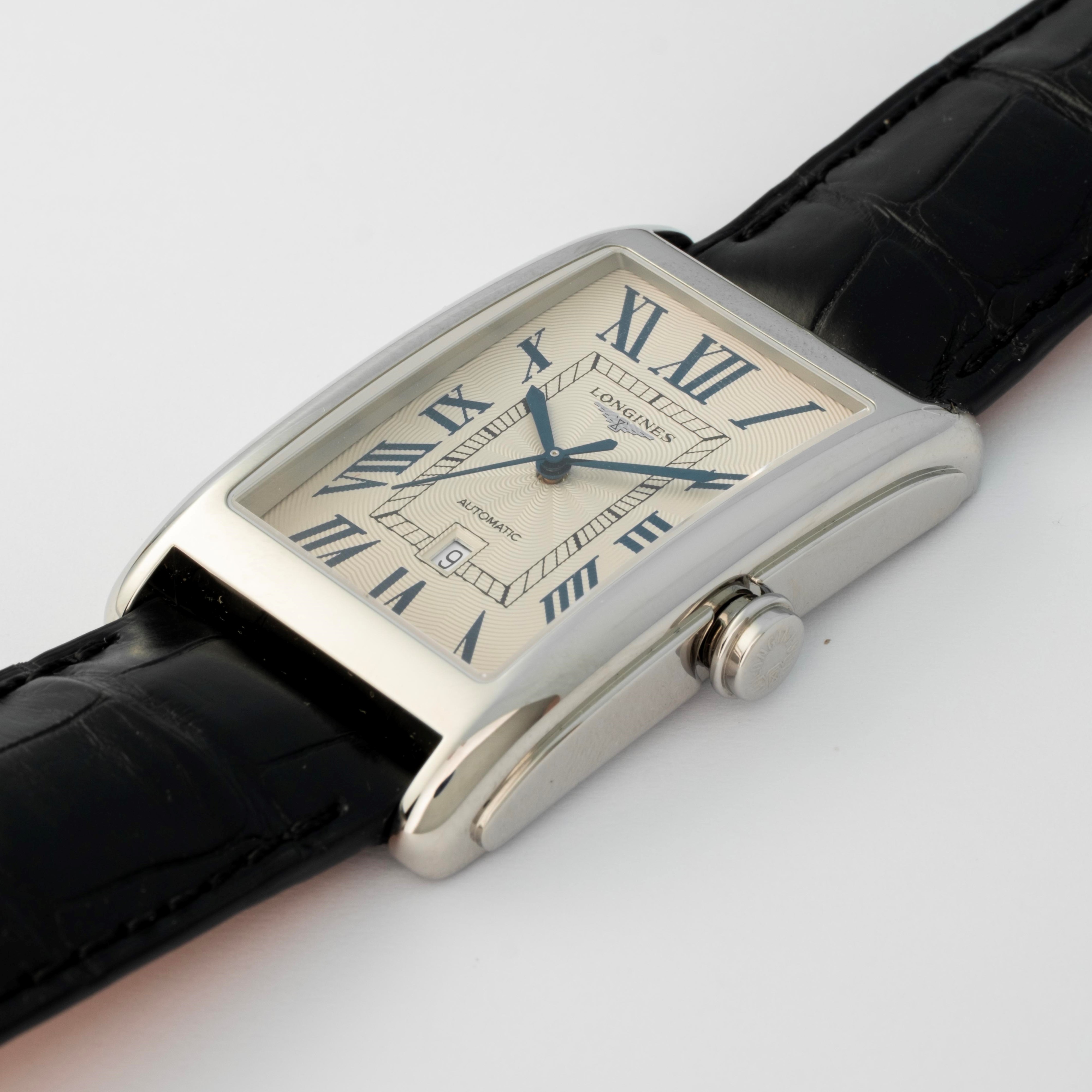 Longines - Dolcevita Tank in acciaio con quadrante argenté e numeri romani, circa 2010