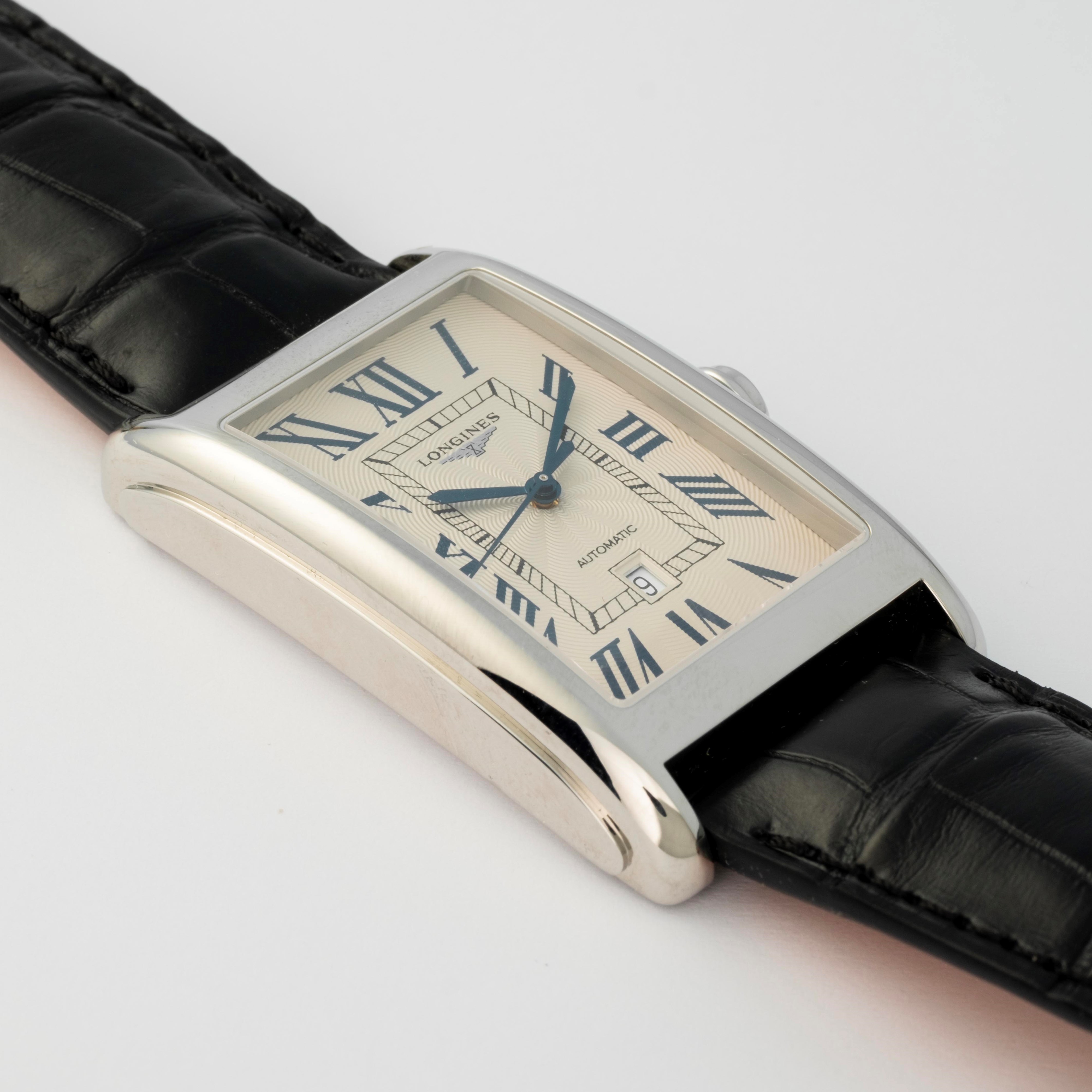 Longines - Dolcevita Tank in acciaio con quadrante argenté e numeri romani, circa 2010