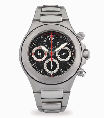 Laureato Evo 3 cronografo Ref. 8018 in acciaio con quadrante nero Clous de Paris