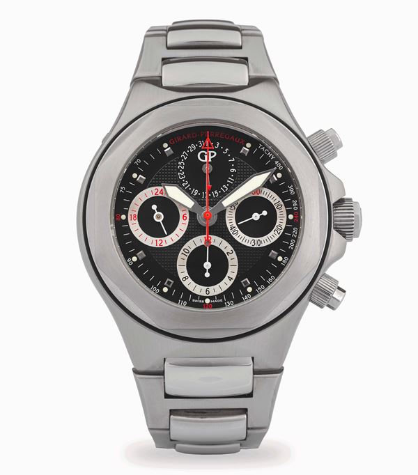 Laureato Evo 3 cronografo ref. 8018 in acciaio, quadrante nero con quattro contatori, circa 2016