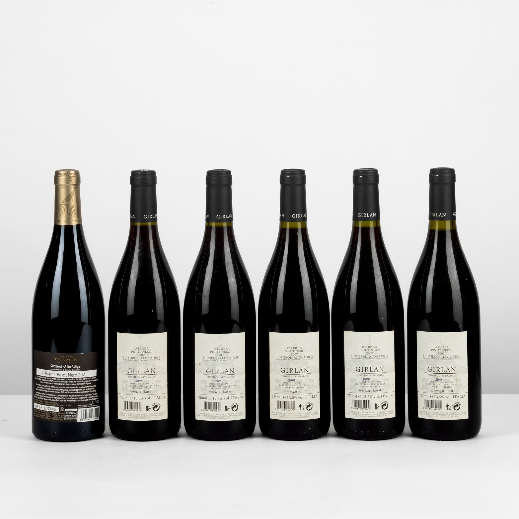 Selezione di Pinot Noir, comprensiva di Girlan Petricia 2007 e Tramin Marjun 2021