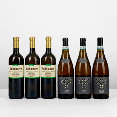 Selezione di Vini Bianchi, Bolgheri Grattamacco 2006 e Re Di Fiori Riesling 2012, 6 bottiglie