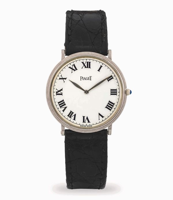 Ultra-thin watch in yellow gold 18k, white dial with Roman numerals, circa 1980