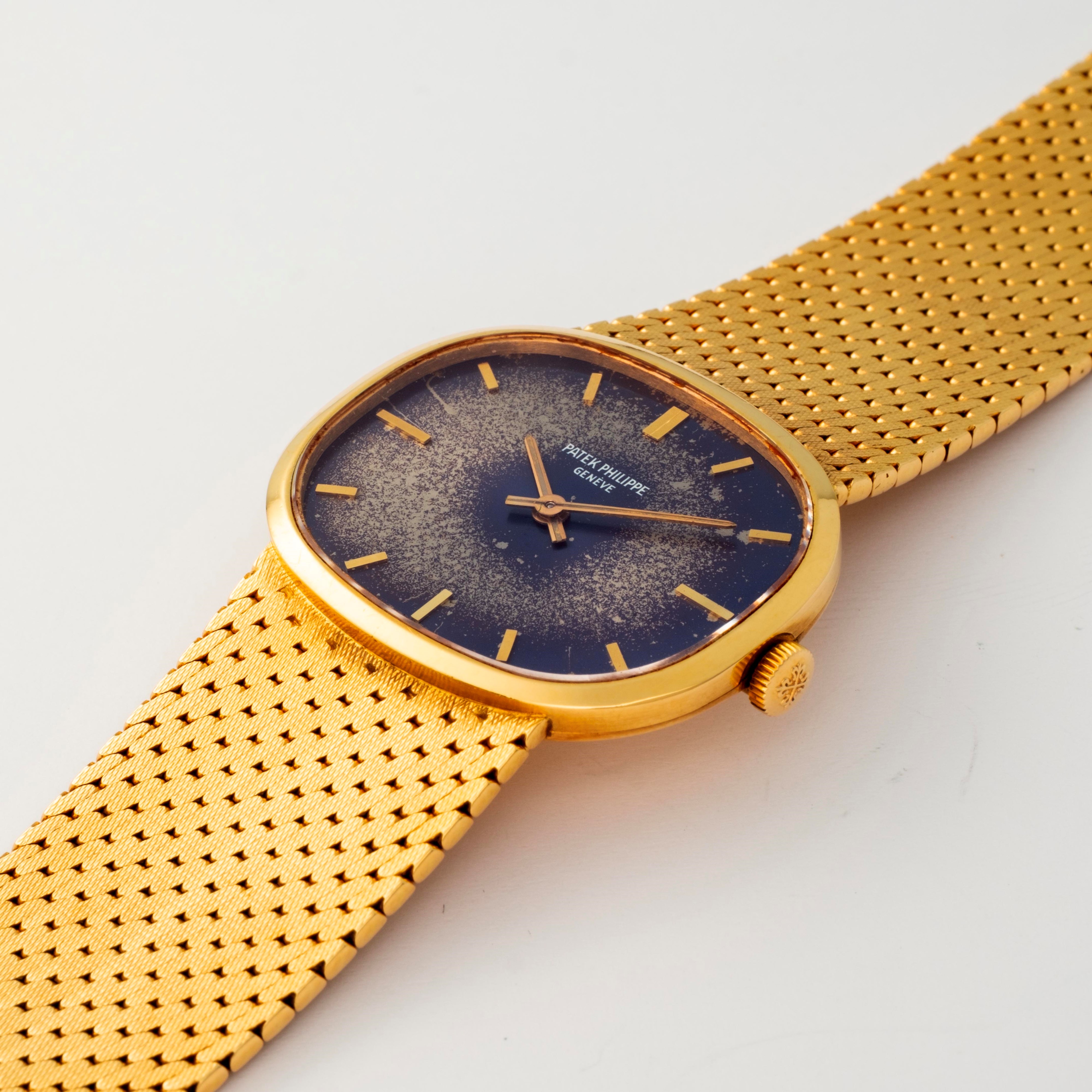 Patek Philippe - Ellipse ref. 3545 in oro giallo 18k con bracciale integrato e quadrante blu vira...