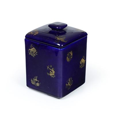 Biscottiera con segni zodiacali, Porcellana a fondo blu e oro, XX secolo