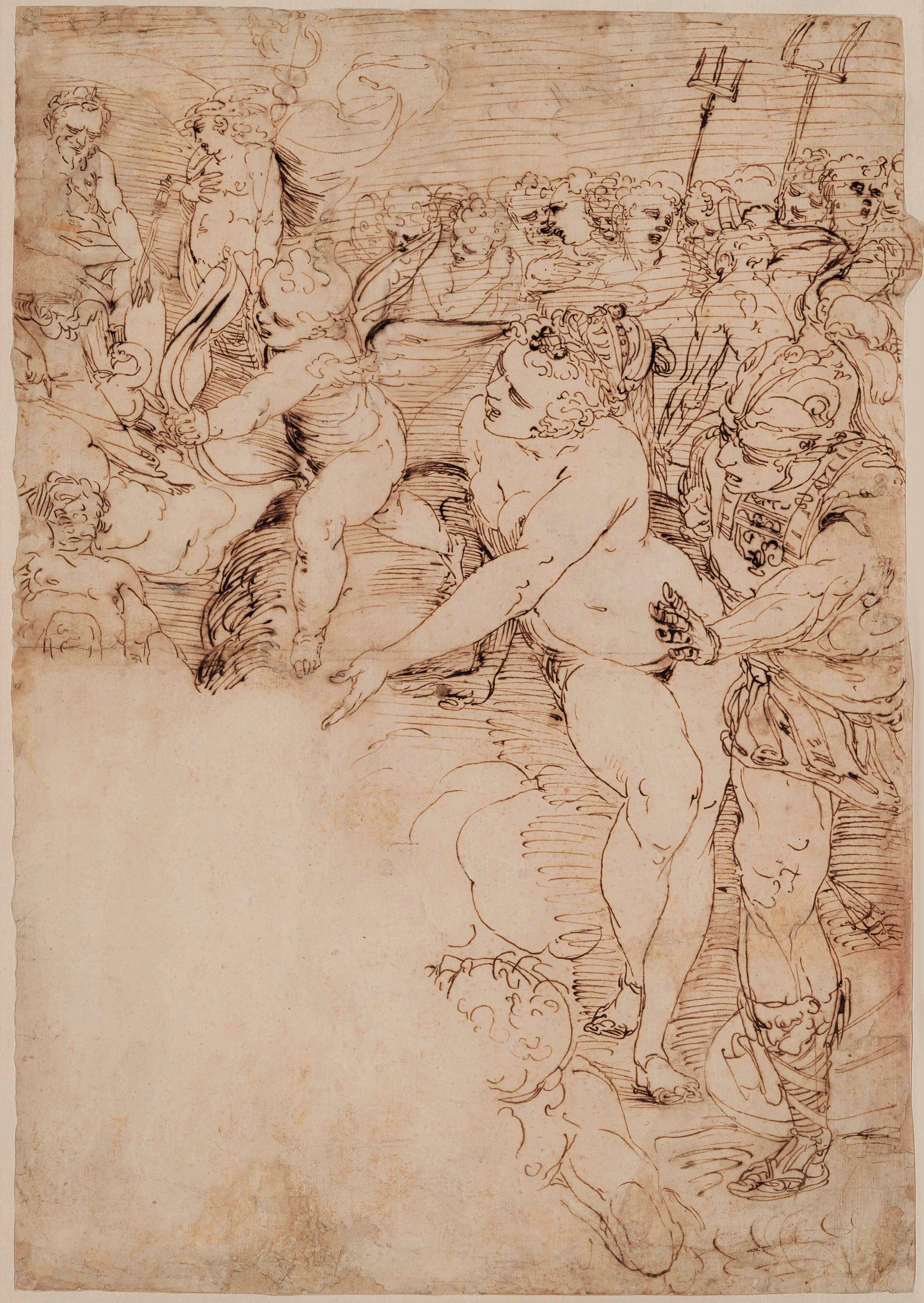 Luca Cambiaso - Venere, Marte e Cupido, penna e inchiostro bruno su carta filigranata
