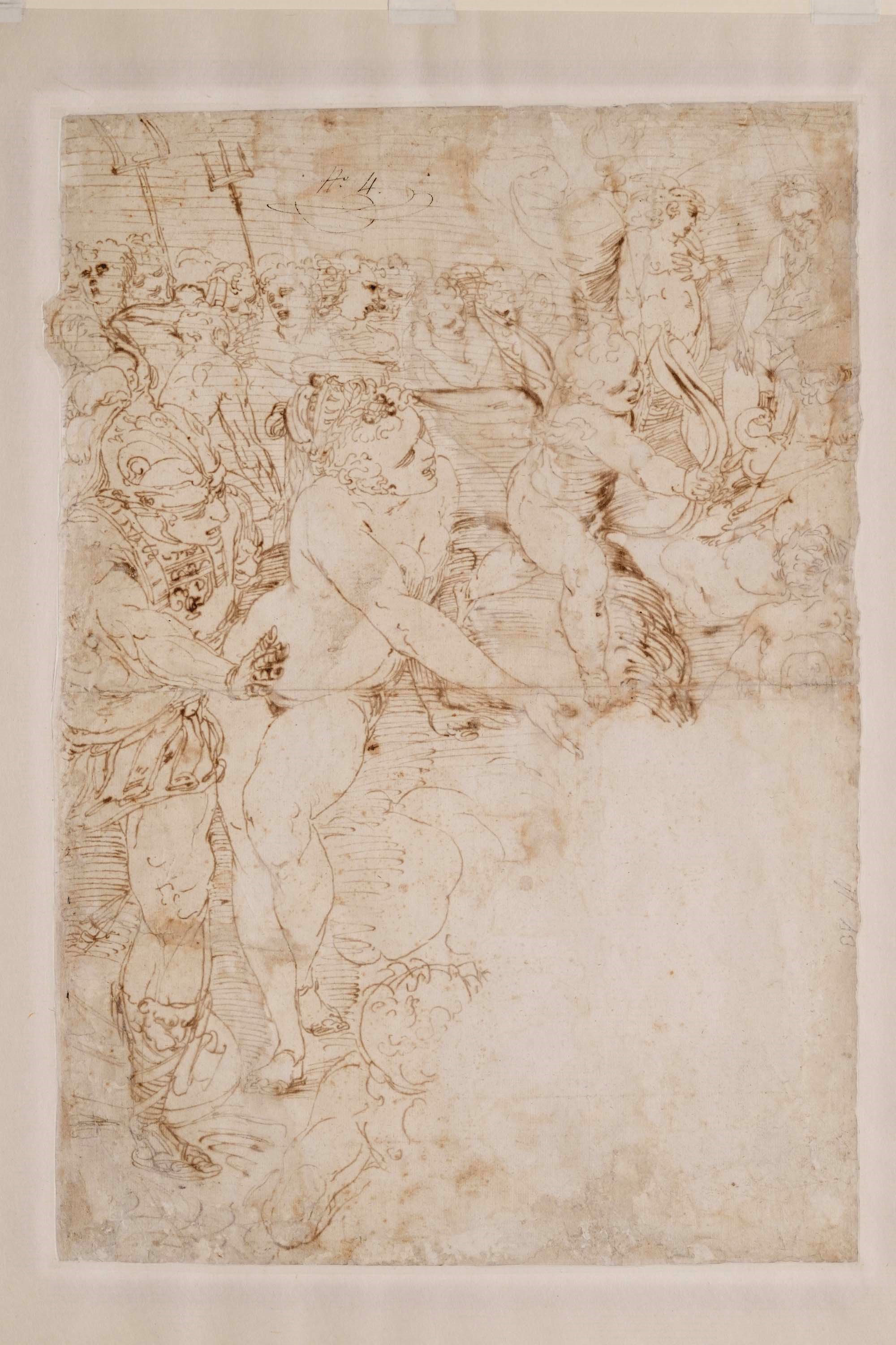 Luca Cambiaso - Venere, Marte e Cupido, penna e inchiostro bruno su carta filigranata
