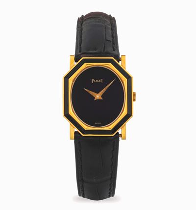 Orologio Octagonale in oro giallo 18k con quadrante in onice, circa 1970