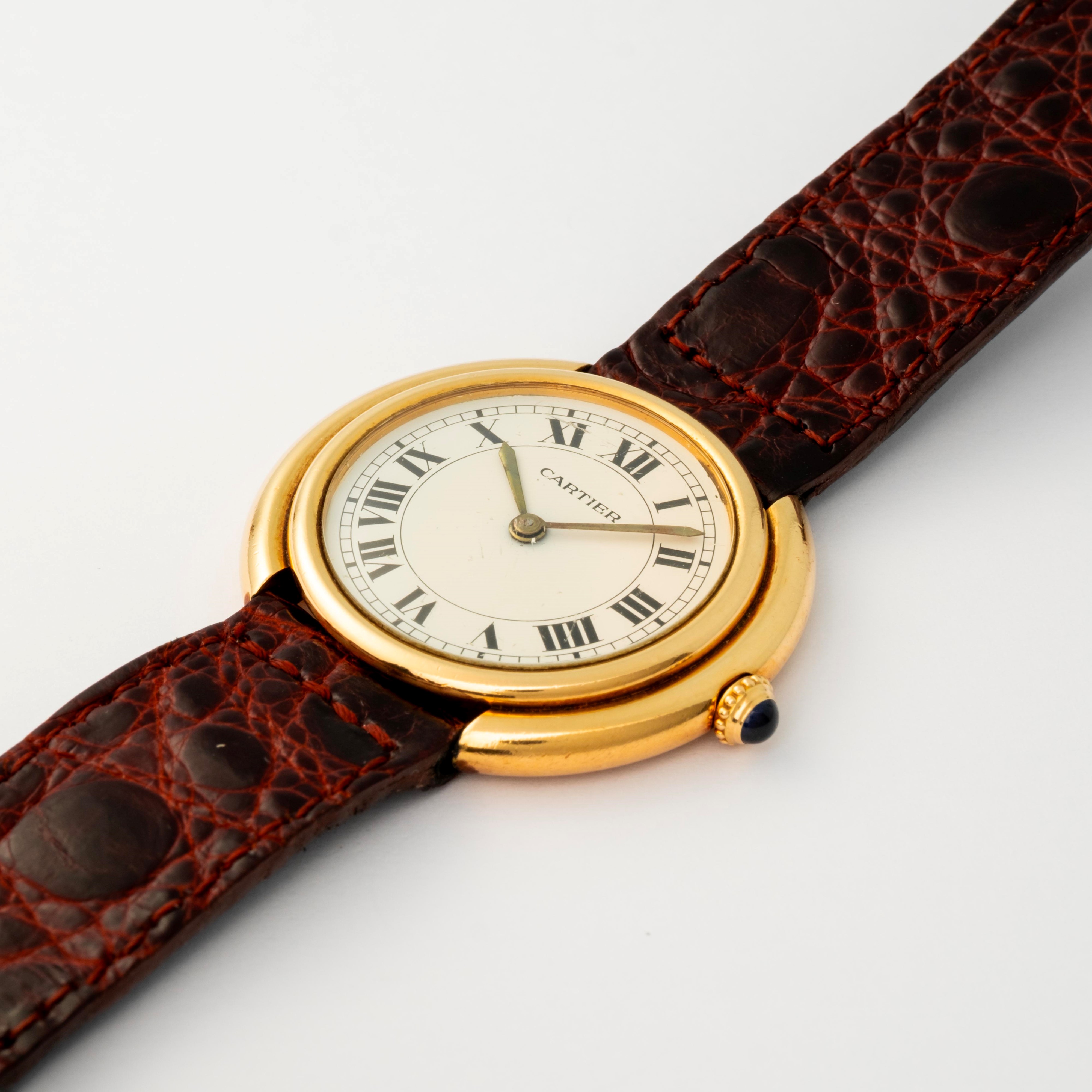 Cartier - Orologio Ellipse Vendome, carica manuale in oro giallo 18k, quadrante bianco con numeri...