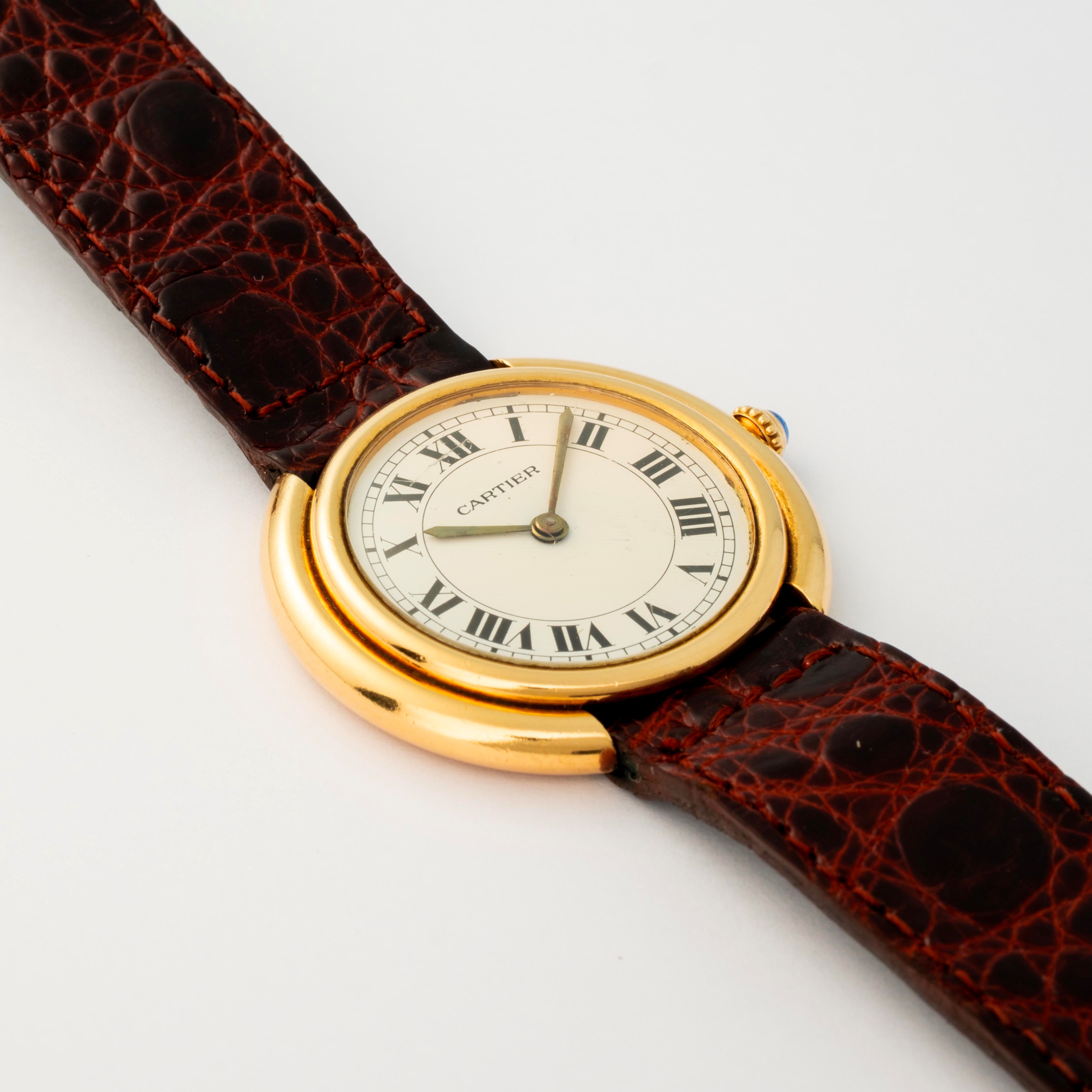 Cartier - Orologio Ellipse Vendome, carica manuale in oro giallo 18k, quadrante bianco con numeri...