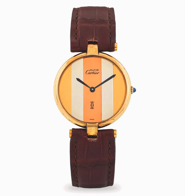 Cartier - Must Ronde Vermeil oro, quadrante a tre colori a specchio, circa 1990